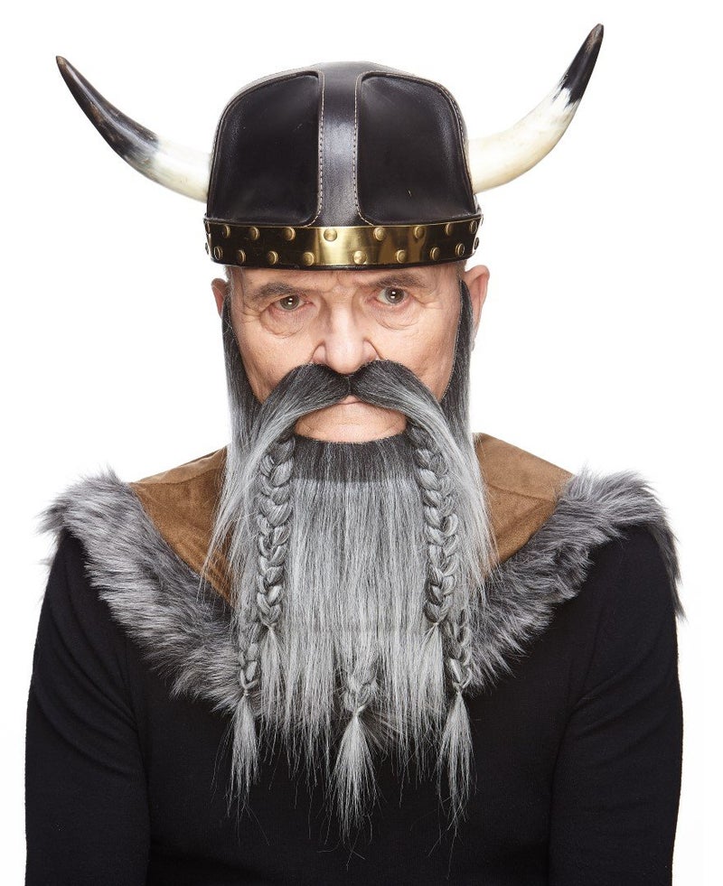 Mustaches Self Adhesive, Novelty, Viking Dwarf Fake Beard, False Facial Hair, Costume Accessory for Adults, Salt and Pepper Color - Image 2